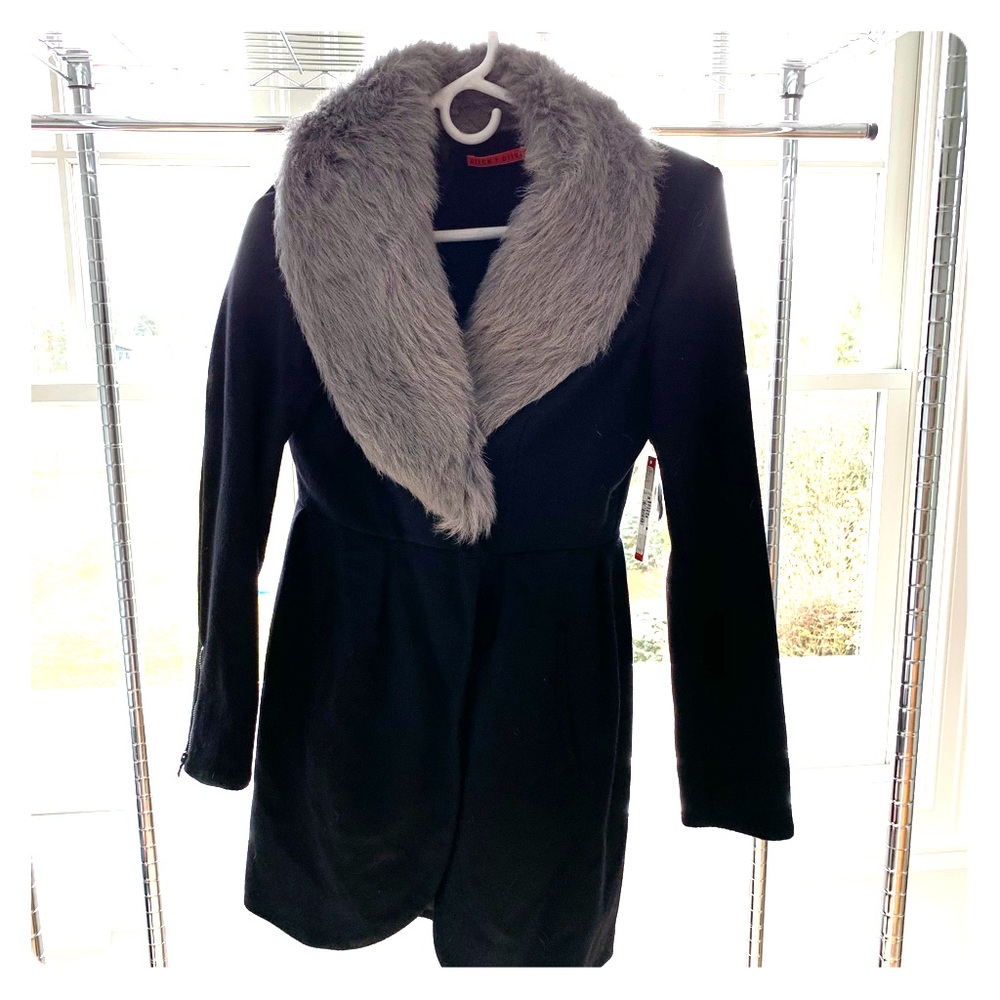 Alice and Olivia wool black jacket with fur neck